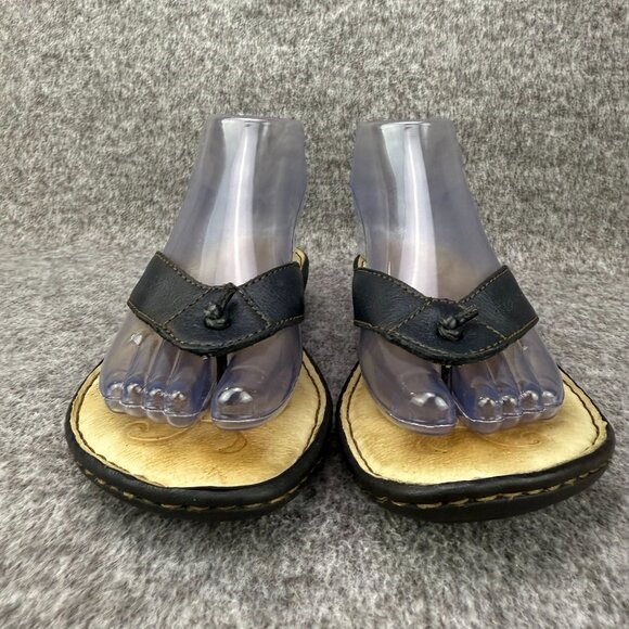 ✅Womens 7 Born Black Leather Thong Sandals Casual Comfort Slip On Slides Summer - Picture 6 of 13